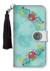 iPhone15ProMax ケース 手帳型 iPhone15 プロマックス スマホケース フリンジ ストラップ付 コンチョ  可愛い  花柄 フラワー 刺繍 プリント タッセル デニム柄 ピンク イエロー カラー05