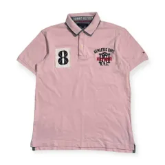 TOMMY HILFIGER トミーヒルフィガー 重ね襟デザイン ナンバリング 鹿の子 半袖 ポロシャツ XL/ピンク メンズ