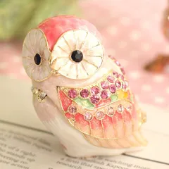 EX447  Lフクロウピンク 不苦労 縁起物 クリスタルジュエリーボックス 手作り おふくろう 母の日東京銀座PICALS  東京銀座ピカルス ピィアース 梟 幸せモチーフ mer12