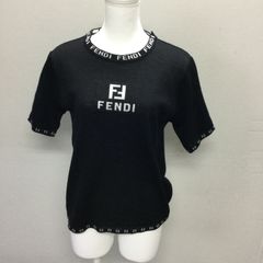 美品 FENDI フェンディ 春夏ニット ロゴ 黒 半袖洗える ストーン 黒 