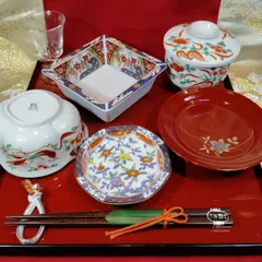 赤絵 お祝い膳 1名様セット 有田焼 西峰 美濃焼 翔優 昇龍 橘吉 赤絵コーデ 9点セット 美品 S72