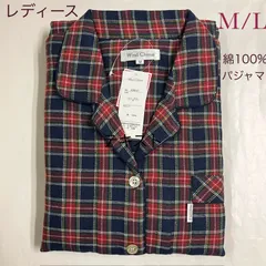 FU-322/342  Wind Chime レディース綿100%先染裏起毛ビエラパジャマ　コン×レッド　婦人パジャマ　上下セット　前開き  A058-01 ②/⑫ Mサイズ/Lサイズ