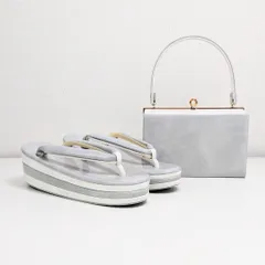 和装 草履 バッグ セット エナメル グレー シルバー 白 フリーサイズ u59