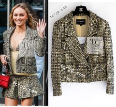 シャネル ジャケット CHANEL 2022 22PS イエロー ブラック ライオン ボタン ダブル リリー・ローズ・デップ着用 123万 貴重 新品同様 38 40