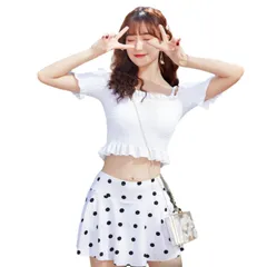 [ReiLuana] 水着 セパレート タンキニ ビキニ 上下 体型 カバー スイム ウェア 水玉 スカート (ホワイト, L) [ホワイト] [L]