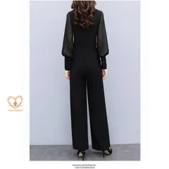 パンツドレス レディース ワイドパンツ ロンパース シフォン シンプル エレガント 無地 長袖 結婚式 パーティー 入学式 入園式 卒業 20代 30代 40代 50代