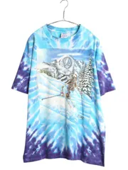 【お得なクーポン配布中!】 90s USA製 グレイトフルデッド スカル イラスト プリント タイダイ Tシャツ メンズ XL 古着 オールド 当時物 ローズ バンド ロック 当時物