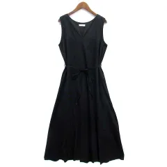 フリークスストア FREAKS STORE キーネック ノースリーブ ロング ワンピース ウエストリボン インナーキャミソール付き ブラック 黒 F