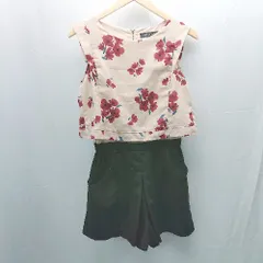 ◇ SPIRALGIRL フラワー ノースリーブ ハーフ ショート パンツ サロペット サイズF ブラック/ベージュ レディース E  【1304120017931】