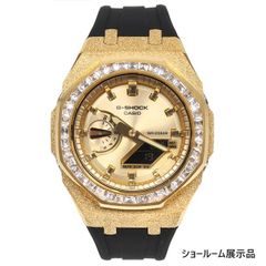 G-SHOCK GA2100GB GARISH メタル カスタム フロステッドゴールド ラバーバンド バゲットCZベゼル カシオーク ブラックベルト ステンレス製 艶消しモデル Frosted Edition CASIOAK GOLD【ショールーム展示品】