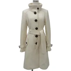美品 BURBERRY BLUE LABEL バーバリーブルーレーベル 裏地ノバチェック ウール アンゴラブレンド ベルテッドコート 38 ホワイト レディース 古着 中古 USED