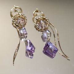 淡いパープル アメジスト＆アメトリン イヤリング マルチway
