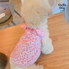 【閉店セール全品半額】オーバル柄ノースリーブトップス　キャミソール　ピンク リボン付き　犬服　夏物
