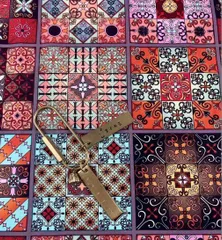 生地 50cm ハギレ 幾何学プリント マンダラ 民族風 パッチワーク柄 ファブリック 布 カラフル ピンク系