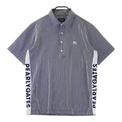 サイズ：4 PEARLY GATES パーリーゲイツ  半袖ポロシャツ刺繍 ストライプ柄 ネイビー系 [240101438692] ゴルフウェア メンズ ストスト