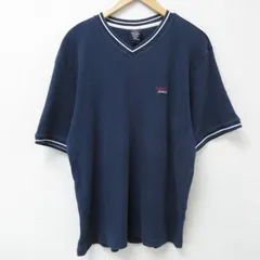 XL/古着 トミーヒルフィガー トミージーンズ 半袖 ブランド Tシャツ メンズ ワンポイントロゴ コットン Vネック 紺 ネイビー 25may26 中古