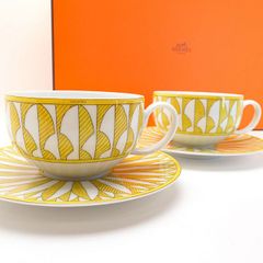 HERMES ソレイユ ドゥ エルメス ティーカップ＆ソーサー ペア 2客セット 太陽 食器 C＆S 箱 P046016P 未使用 ◆送料込み◆質屋-i10944