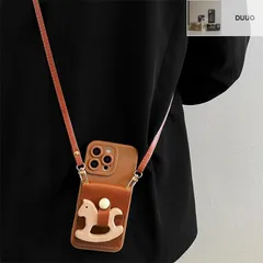 木馬スタンド 本革風 カード収納  耐衝撃iPhoneケース ショルダーストラップ付き  耐衝撃 ソフトケース iPhone17/17pro/17pro max/16/15/14/13/12/11 多機種対応