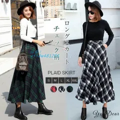 スカート レディース Aライン 厚手 ロング スカート レディース きれいめ カジュアル ロング丈 秋 フレアスカート チェック柄 冬 大きいサイズ 暖かい vii4w481295