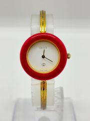 稼働品】GUCCI グッチ 6500L レディース クオーツ 黒銀文字盤