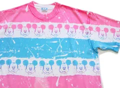 80s USA製 ミッキー マウス グラデーション アート 蛍光 オールオーバープリント コットンTシャツ★オールド キャラ オーバーサイズ ビッグサイズ