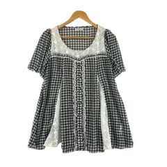 美品 axes femme アクシーズファム レース チェック 春夏 SS チュニック ポリエステル ブラック レディース M【古着】【中古】【送料無料】