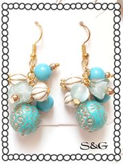 水色ジャラピ　アンティーク　ピアス　Handmade