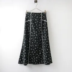 【値下げ】ミッシュマッシュ MISCH MASCH 花柄ラインフレアロングスカート M/ダークグリーン ボトムス フラワー【2400014342536】