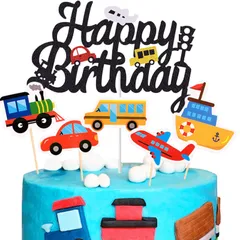 【特価セール】Happy Birthday 6点セット バースデー ケーキ挿入カード ケーキ ケーキピック デコレーション 車 カップケーキ ケーキ飾り 飾り 誕生日 男の子 ケーキトッパー 乗り物 Paready