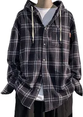 B.N.1 SELECT(ビーエヌワン セレクト) チェック パターン シャツ ストリート カジュアル 長袖 トップス ジャケット オシャレ アメカジ かっこいい かわいい 男性 春 服 大人 大きいサイズ 韓国 紺(ネイビー,  2XL)