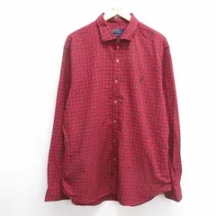 XL/古着 ラルフローレン 長袖 ブランド シャツ メンズ ワンポイントロゴ ロング丈 コットン 赤他 レッド チェック 25mar19 中古 トップス