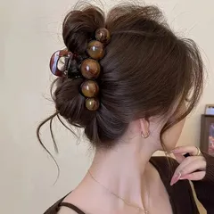 ヘアクリップ 大玉べっ甲風 ブラウン オシャレ まとめ髪 髪留め バンスクリップ