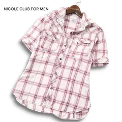 NICOLE CLUB FOR MEN ニコルクラブ フォーメン 襟ワイヤー★ 半袖 ウエスタン ラメ チェック シャツ Sz.46 メンズ