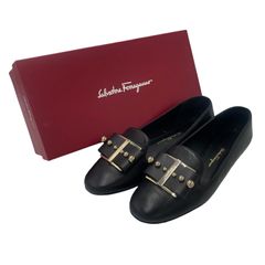 Ferragamo　ブラックパンプス　リボン　8C（25.5）箱つき