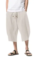 【人気商品】サルエルパンツ メンズ 大きいサイズ 7分丈 ハーフパンツ 夏服 薄手 アラジンパンツ カジュアル ミディアムパンツ ゆったり リネンパンツ 無地 半ズボン 綿 ワイドパンツ 春秋
