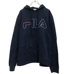 FILA ロゴ スウェット パーカー L ネイビー ホワイト レッド フィラ 裏起毛 フーディー 古着卸 アメリカ仕入 a510-6131