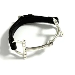 【男女兼用・16cm】エルメス　ホースビッド　ブレスレット　シルバー　レザー　黒