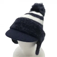 【超美品】パーリーゲイツ 3WAYつば付きニット帽 ネイビー×白 ボンボン付 イヤーマフ付 FR  ゴルフウェア 2024年モデル PEARLY GATES