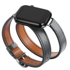 Apple Watch 交換用バンド ダブルループ ダークグレー 二重巻き ダブルストラップ 革ベルト アップルウォッチ