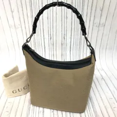 m001 X(100) オールドグッチ バンブーハンドル セミショルダーバッグ 000.0531. 001998 キャンバス ベージュ ブラック ヴィンテージ GUCCI
