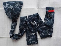 ☆ふんどし☆紺に鳥獣戯画スポーツ模様プリントの太紐黒猫褌Mサイズ両A面「褌工房さっぽろ」