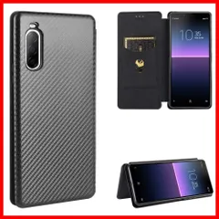 / SOV43 SO-41A 背面ケース 携帯カバー 軽量 II 薄型 II 財布型 10 カード収納 10 ソニー Xperia エクスペリア10II Xperia so41a Sony スマホケース 炭素繊維調 マグネット 手帳型 ストラップ付き ケース