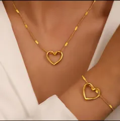 203【２セット】ハート♡ネックレス とブレスレット　サージカルステンレス