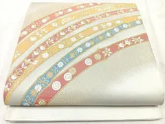 平和屋着物●両面　全通柄袋帯　格子吉祥文　ますいわ屋扱い　正絹　逸品　CABE0074hy 平和屋着物◎六通柄袋帯 色紙御所車花文 沈金箔 正絹 逸品