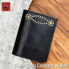 栃木レザー コンパクト財布 ミニ財布 スタッズ財布 二つ折り財布 メンズ財布 wallet 小さい財布 【新品】 送料無料　WL001-st18