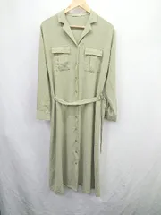 ◇ ⊂ continuer de NICE CLAUP フロントボタン 長袖 ロング ワンピース サイズF グリーン系 レディース E  【1506230021000】