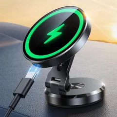 新品 JOYROOM magsafe 車載スマホホルダー ワイヤレス充電 【パネル＆台座360°自由調整・高級合金素材】 15W急速magsafe充電器 車 マグネット 耐久性良い 超強磁力 安定性拔群 スマホスタンド 車 取り付け簡単 3M粘着テープ 繰り返
