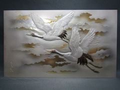 彫金　芳光　「双鶴」　42x25cm
