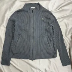 LACOSTE フルジップ　ニットカーディガン　メンズ　サイズ5 ラコステ　グレー　灰色