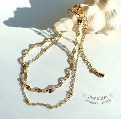 【 サージカルステンレス 316L 】 2連 デザイン チェーン ブレスレット / アンクレット ( ゴールド ) +1cm / SUS           ニッケルフリー 金属アレルギー対応 / 錆びない / 送料無料 / ハワイアンジュエリー / ギフト